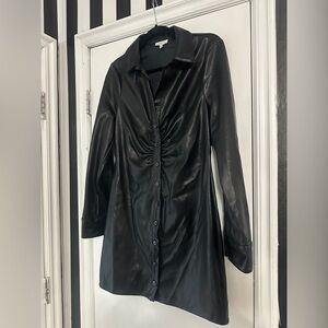 VICI Black Faux Leather Ruched Button-Front Dress – Size Large